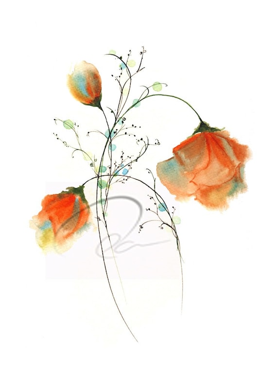Faithful Expression - Art Print red roses flowers bouquet romantic valentines day gift anniversary spring watercolor painting Oladesign 8x10