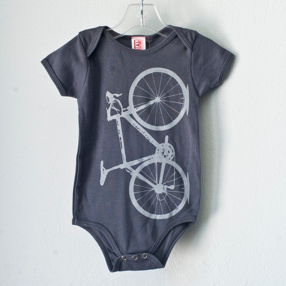 Vital bicycle - Infant one piece, gray bike, size 6-12 mo