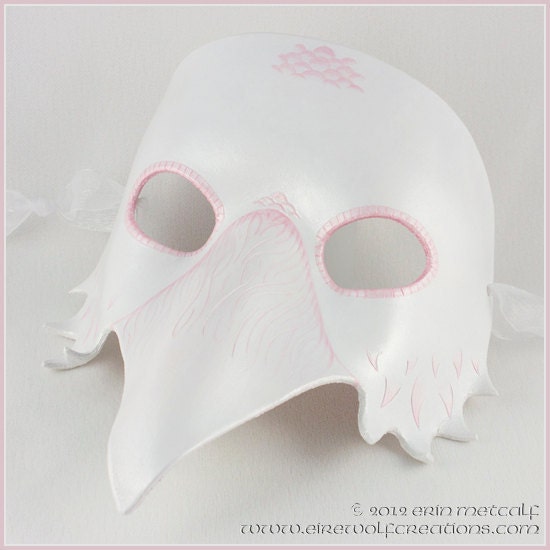 Albino Raven Crow leather mask white bird by EirewolfCreations