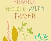 inspirational art print with quote, typography, art print, prayer, god, church print, baptism, floral art - HANDLE WITH PRAYER
