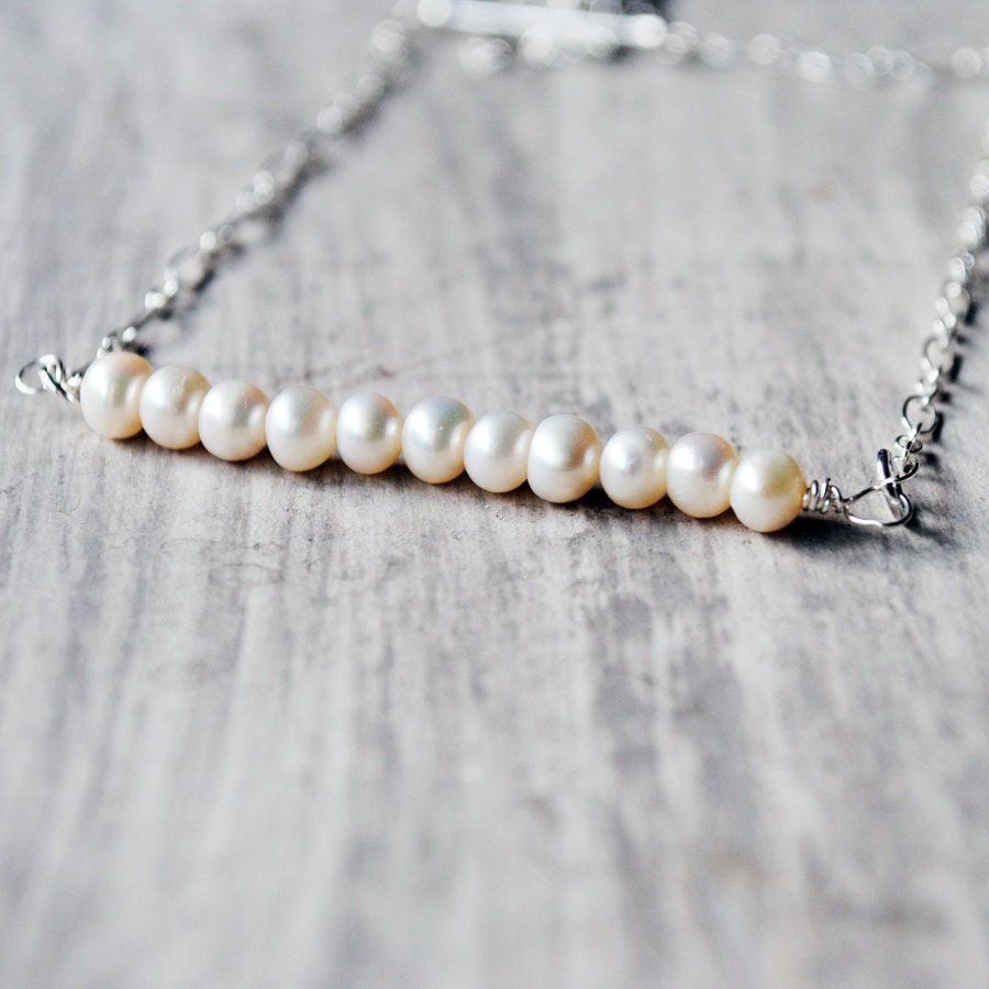 White Pearl Necklace, Sterling Silver Necklace, Freshwater Pearl Necklace, Bridal Necklace, Bridal Jewelry, Wedding Necklace