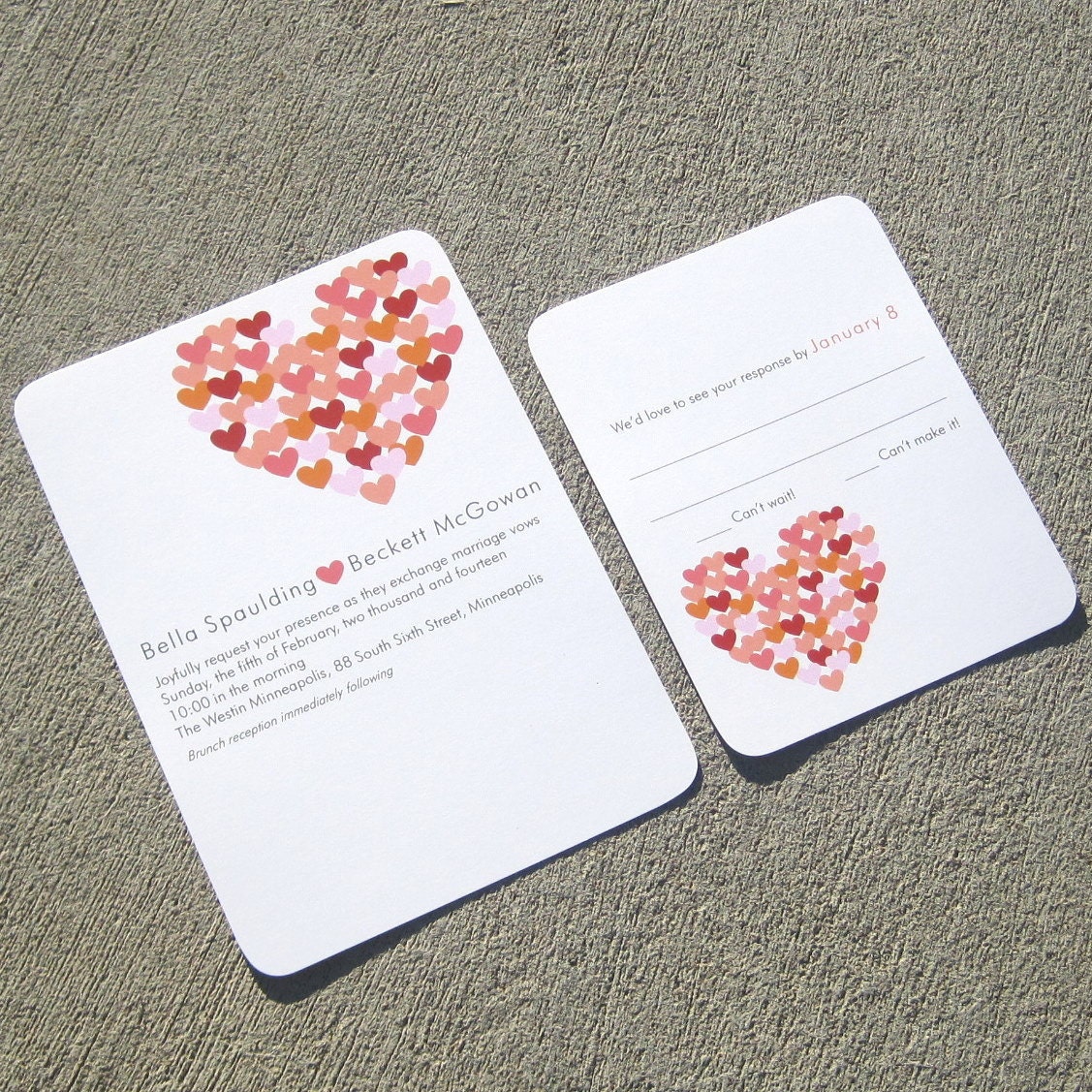 Wedding Invitations Modern Hearts Invitation - Deposit