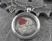 Steampunk Rose Pocket Watch Necklace - Deluxe Because She Is My Rose Under Glass by COGnitive Creations