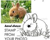 Custom Hand Drawn Rubber Stamp of your Pet including horse, dog, cat, fish, you name it  (red rubber wooden block)