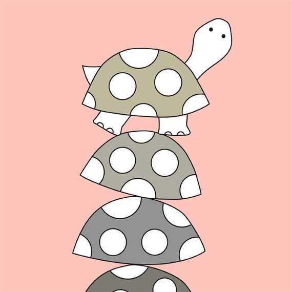 Nursery Decor, Nursery Print, Pink, Nursery Art, Turtle Stack, Art Print, Baby Girl, Turtle Nursery