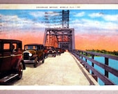 Vintage Postcard 1940 Linen Postcard Cars on Cochrane Bridge, Mobile, Alabama