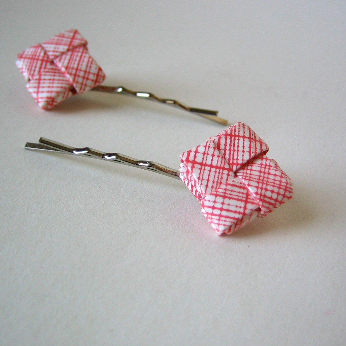 Red and White Security Envelope Eco Bobby Pin Pair - Earth Friendly