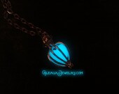 Aqua Glow Heart In A Cage Necklace Silver