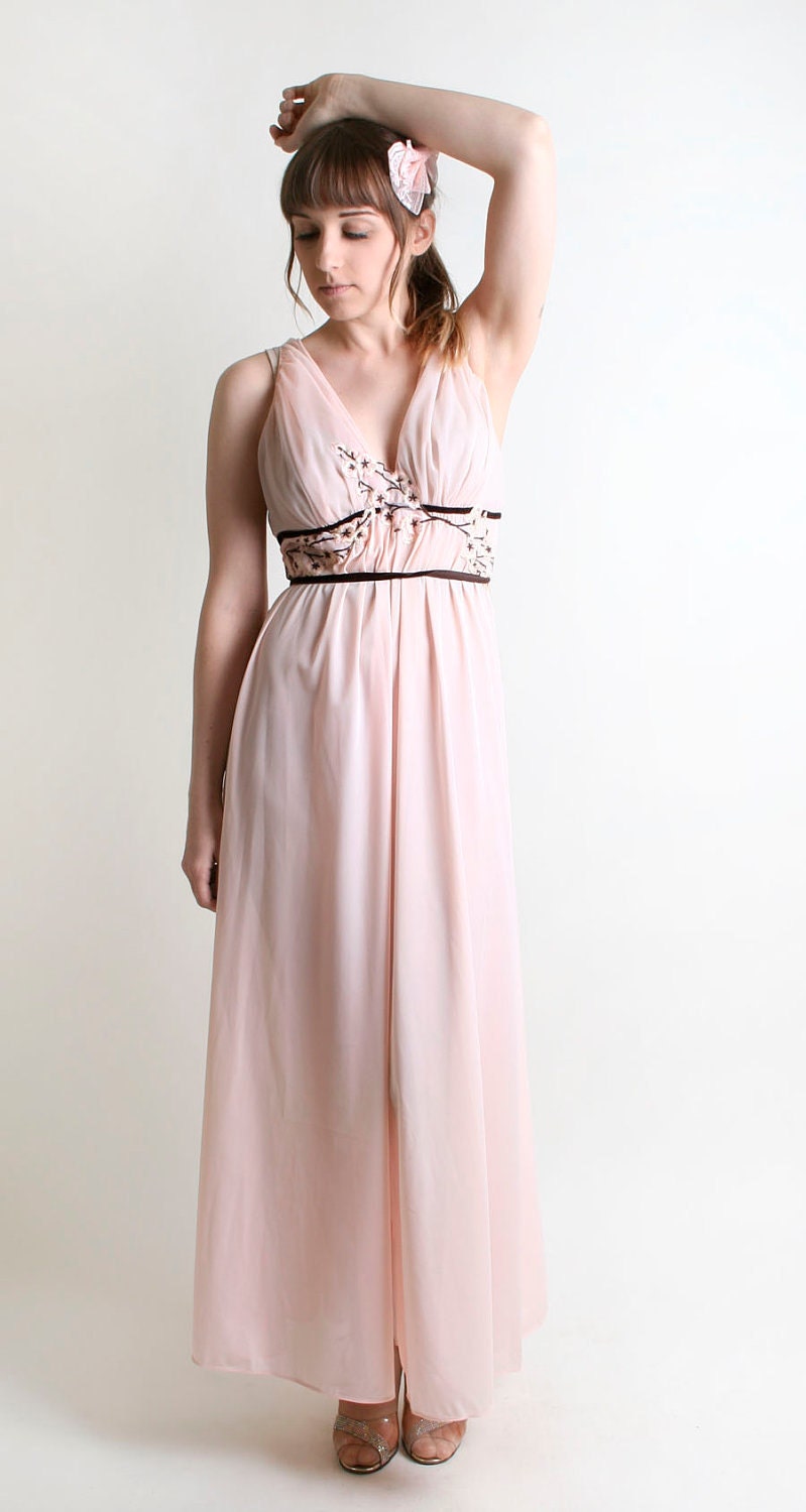 1960s Maxi Slip - Saks Fifth Avenue Vintage Cherry Blossom Nightgown - Medium to Large