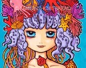 ACEO Print Octopus Annie-mone, Mermaid Maiden Squid Barnacles - Limited Edition 2/25