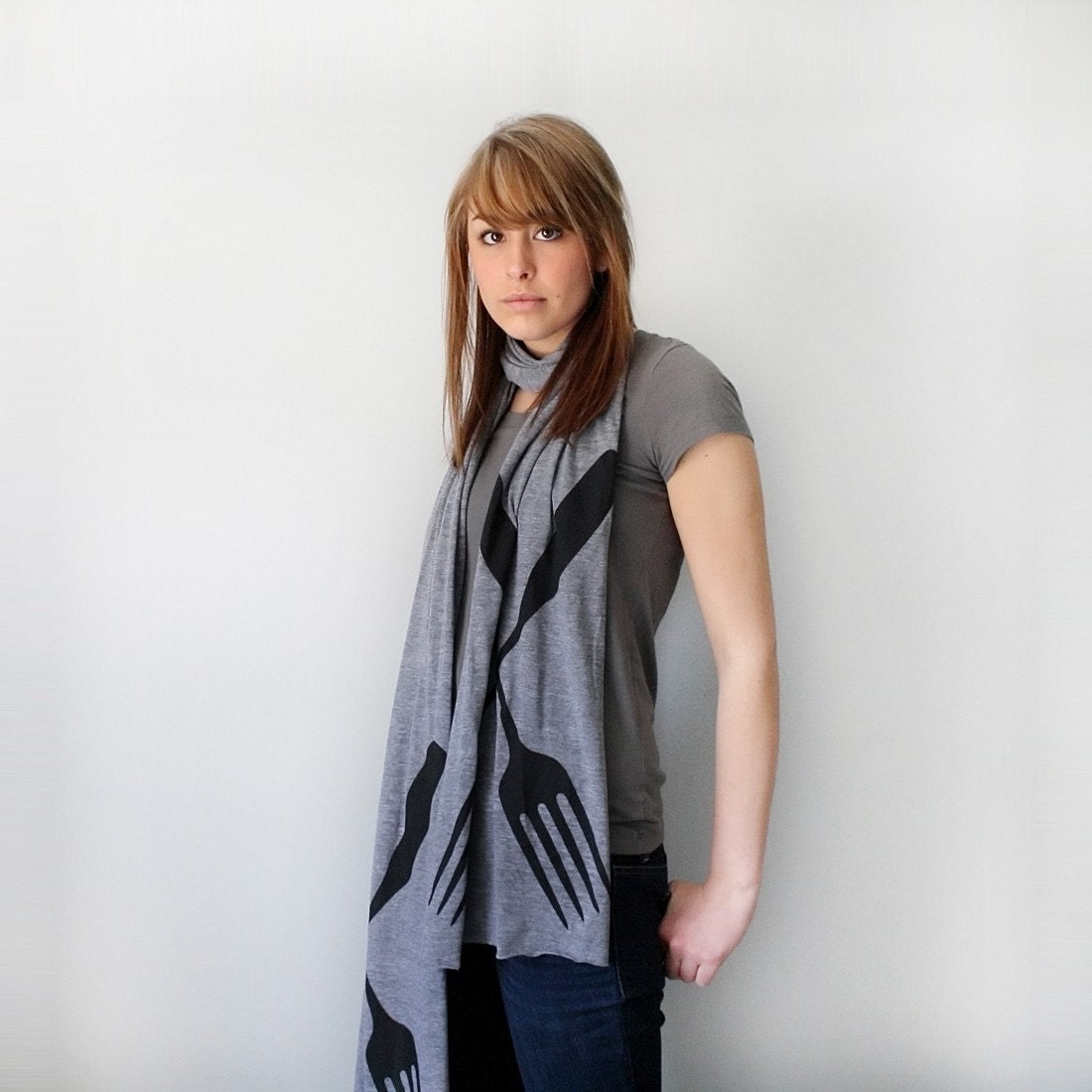Foodie Fork Scarf in Heather Grey : gift for gourmet chef, cook, Valentine's Day
