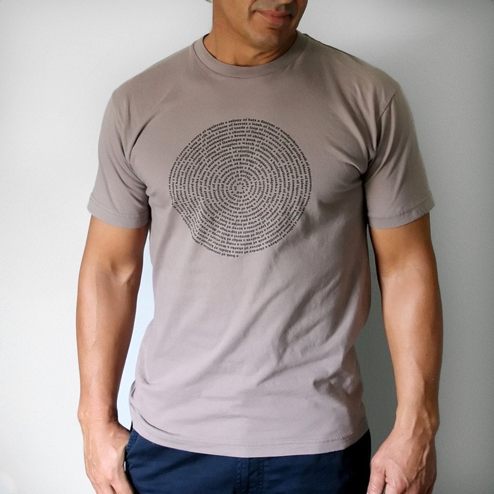 Mens t shirt, father's day gift  - M/L/XL/2XL - animal shirt -  American Apparel organic brown tshirt - Animal Collective Nouns