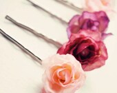 Pink flower bobby pin set, Rose hair clips - GUMDROPS