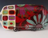 Serving Tray - Urban Fusion Medium Handle Tray - Colorful Ceramic Pottery Serving Boho Home Decoration Gift Giving   UF-190BW