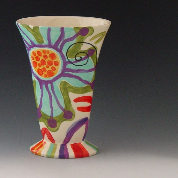 Floral Retro Vase - Jubilation Retro Vase - Vibrant Colorful Pottery Floral Home Decoration or Gift Giving  J-364