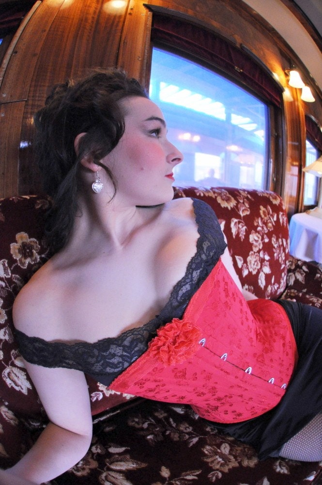 Red Corset- Victorian Clothing, tightlacing, overbust, lingerie