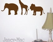 Safari Animal Wall Decal - Elephant Giraffe Lion - Jungle Vinyl Wall Art - Nursery Sticker Room Decor - Children's Bedroom - CA110B