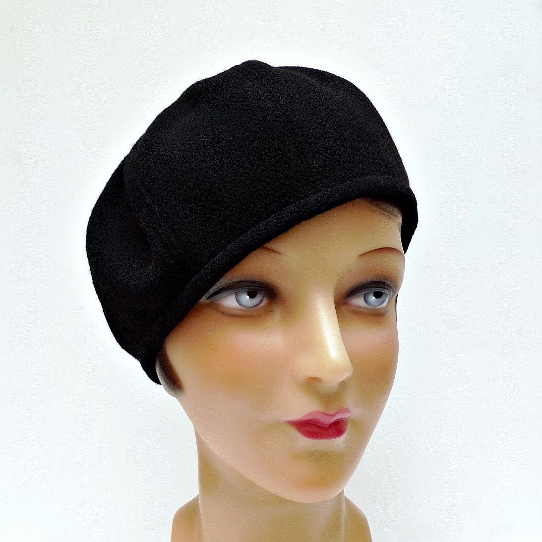 Women's Hat - 1930s Black Wool Crepe Beret - MADE TO ORDER - 3 Weeks to Ship