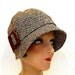Brown Tweed Cloche with Vintage Wooden Buckle - Women's Hat - Made to Order in Your Size