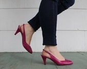 size 7 - vintage Bright Magenta New Wave Slingback Pumps, Hollywood Designer David Evins