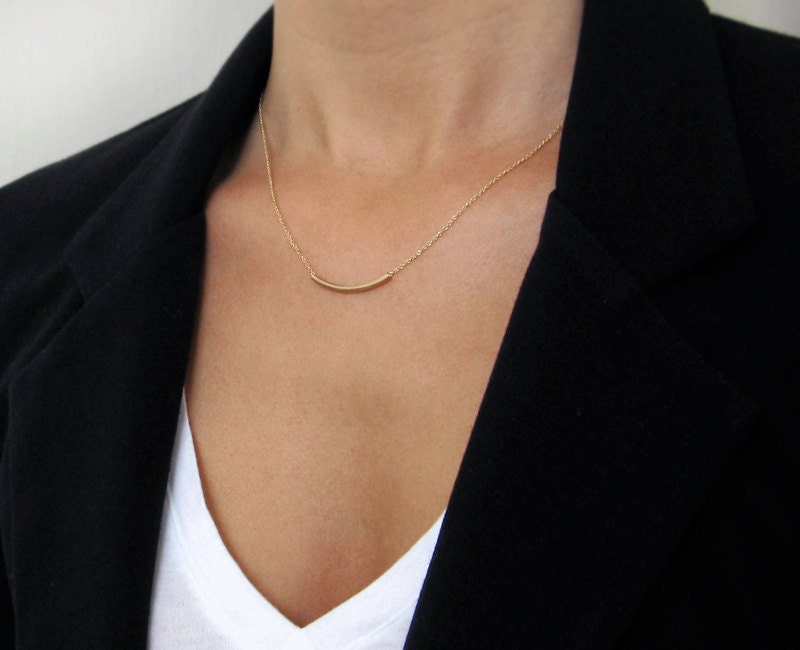Curved Gold Bar Necklace / Gold Tube Necklace / by VerseJewelry