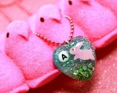 For Easter, Your Custom Initial or Letter Bunny Rabbit Springtime Cute Resin Glitter Pendant Necklace, handmade with love by isewcute