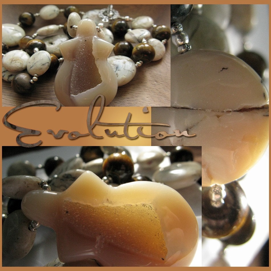 Evolution - OOAK Abundant Venus gemstone jewelry one of a kind necklace Goddess Sugar Druzy Stone necklace with matching earrings