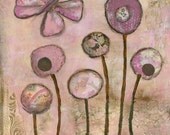 Butterfly Garden...8 x 10 print...from original mixed media painting and collage by Kandy Myny Butterflies Pink Flowers
