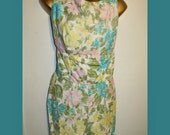60s Kahala Swimsuit Hawaiian Floral Cotton Vintage Bathing Suit Play Suit M