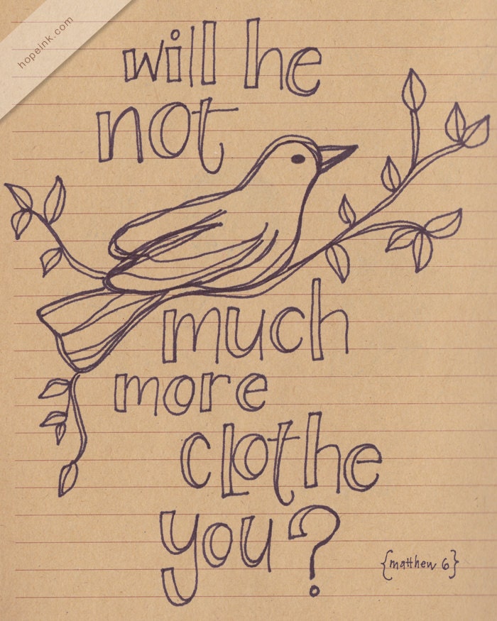 Scripture Illustration, Modern Bible Verse Art, Bird On Branch (5x7)