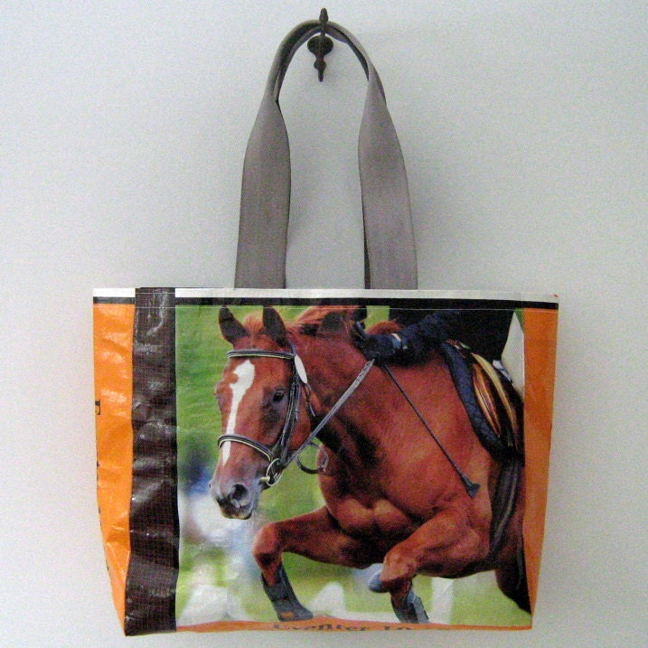 Recycled Horse Feed Bag Tote : Jumping