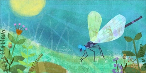 Blue Dragonfly Art Print 11x14