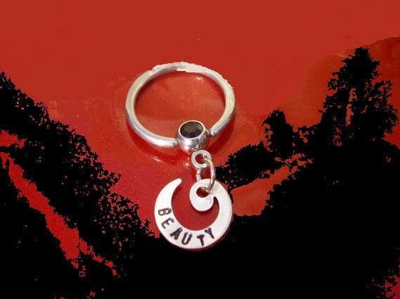 Personalized Spiral Hand Stamped Nipple Ring with your choice of color Sterling silver charm you choose words