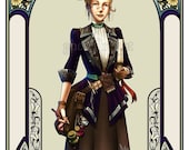 Neo-Victorian, Art-Nouveau-framed Art Print - 11 x 17" - "The Steampunk Artist"