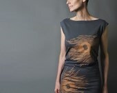 Party Dress - Peacock Feather - Metallic Copper Feather Print - Woodland Fashion