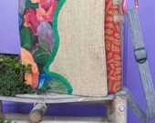 Messenger Bag unique romantic handmade burlap roses and felt  with adjustable strap.