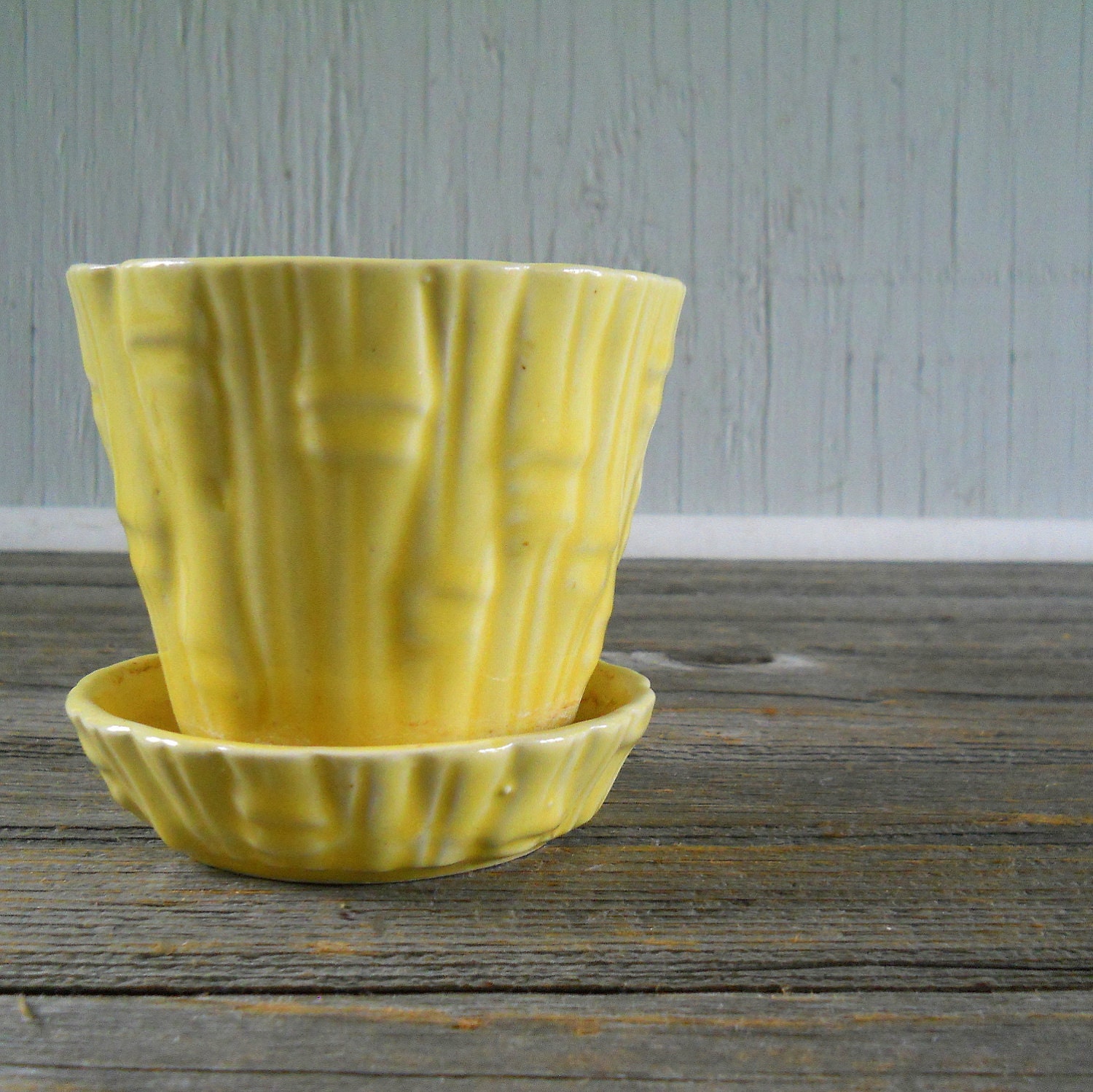 Flower Pot Vintage USA Yellow Bamboo Flower Pot