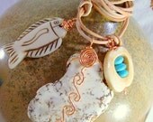 Bohemian Turquoise & Bone Copper Leather Necklace - Tribal Ethnic Jewelry - stoneandbone