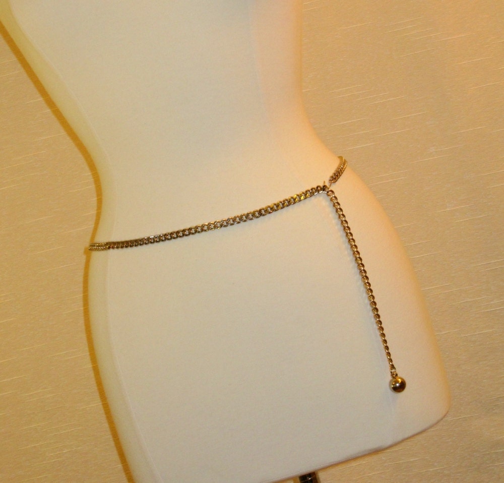 1960s Skinny Gold-Tone Curb Link Belt with Ball Drop