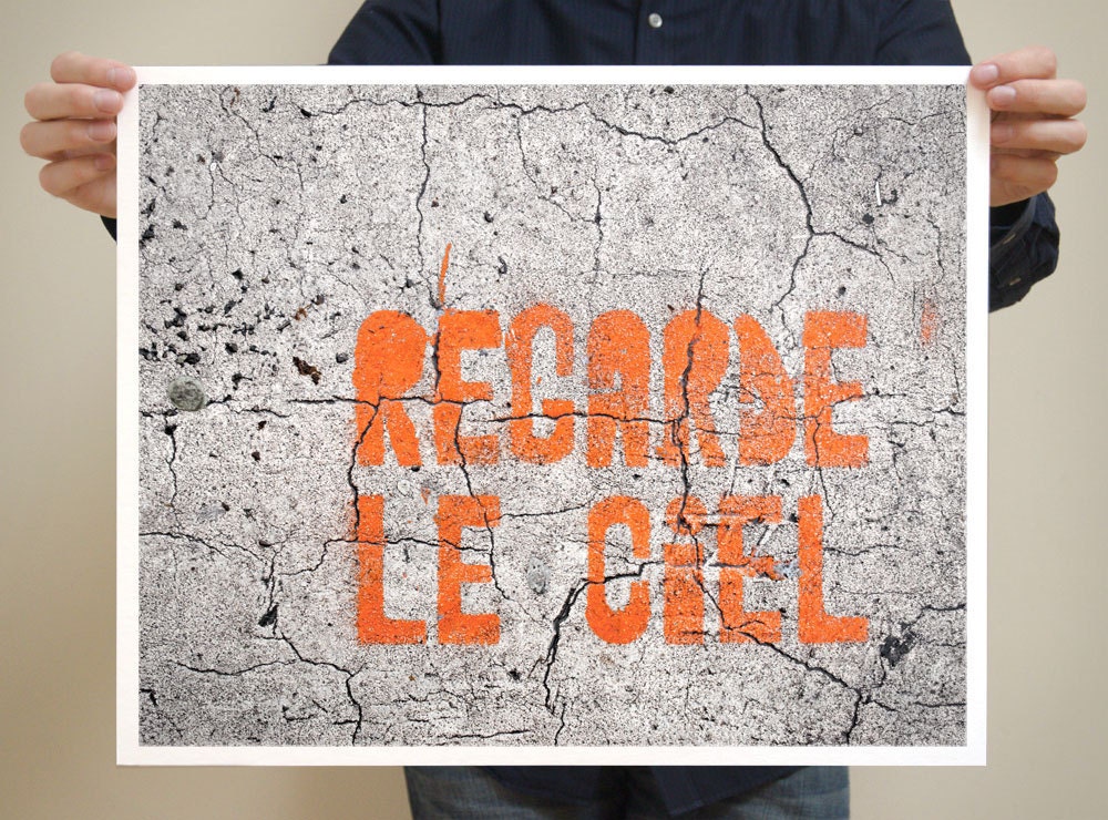 Paris Graffiti, Regarde le Ciel - Paris Photography, French Large Art Prints, Orange Wall Decor, Architecture
