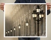 Paris Photography, Last Light - 16x20 French Art Print, Large Wall Decor, Black and White, Paris Light Architecture