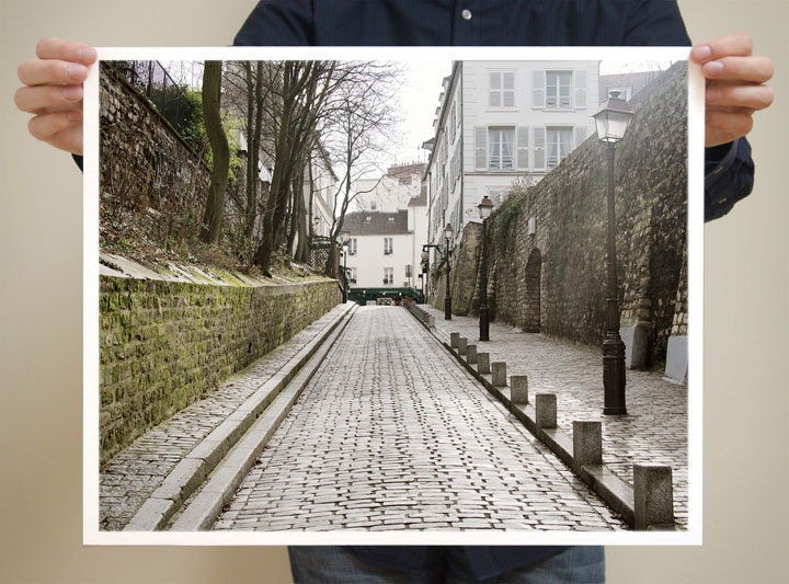 Montmartre, Paris - Paris Photography - 16x20 French Art Prints - Paris Decor - Montmartre Photo - Cobblestones Green Home Decor
