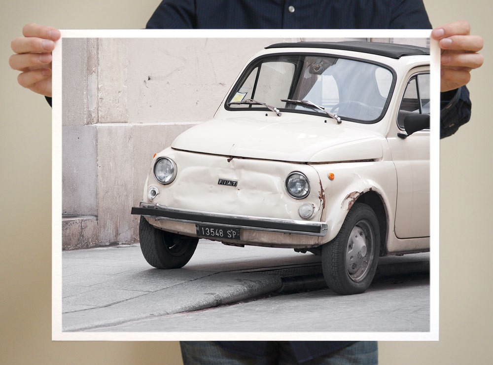 Paris Photography - Fiat Car Print - 16x20 French Large Art Prints - Modern Retro Print - Urban Art Home Decor - Black and White