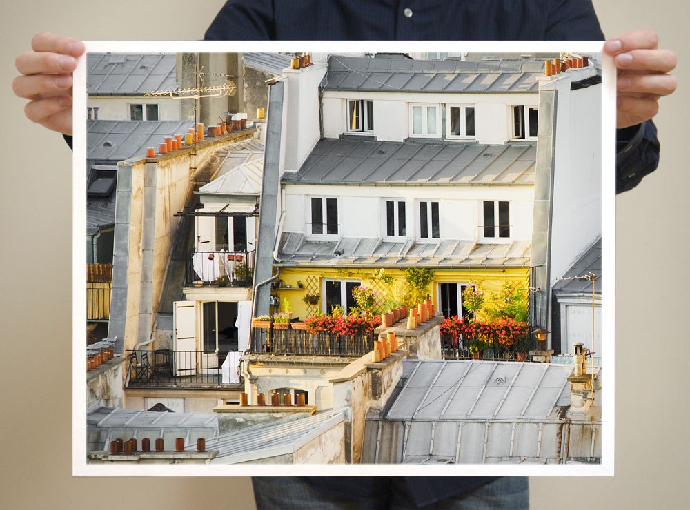Paris Rooftop Garden, 16x20 French Art Print, Paris Photography, Yellow Paris Decor, Wall Decor