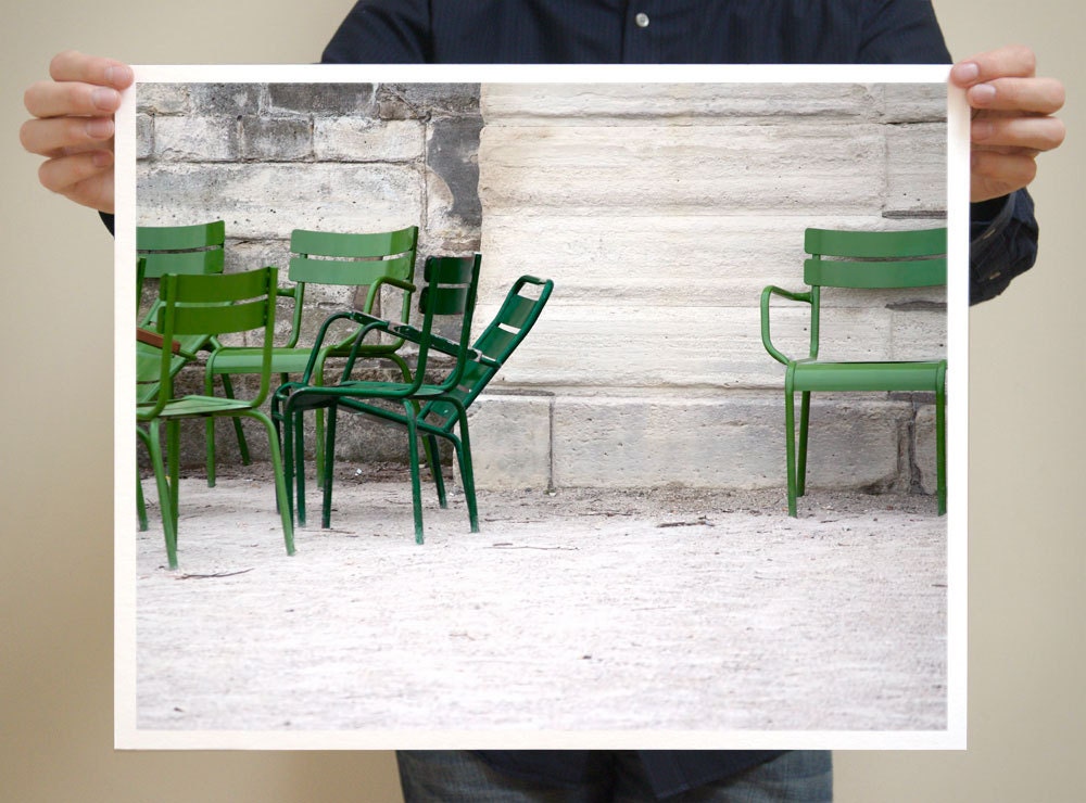 Tuileries Garden Chairs, Paris Photography - 16x20 French Large Art Prints - Green Wall Art - Modern Urban Art