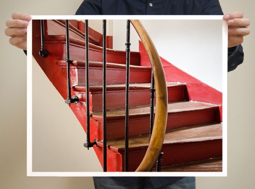 Paris Photo, Red Stairs - 16x20 French Fine Art Photograph Art Print - Paris Photography - Paris Decor - Rustic Decor