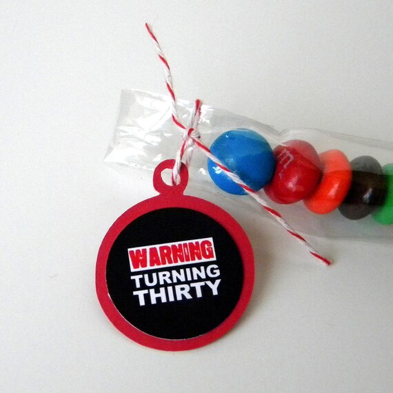 30th Birthday Party Favors, Candy Treat Bags - Warning Turning Thirty, Set of 12, Red, Black Il_570xn