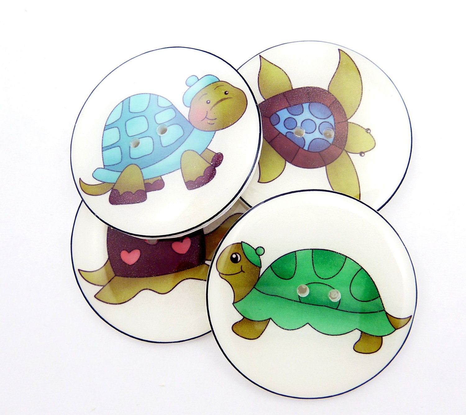 4 LARGE Turtle Buttons.  Handmade Buttons.  Sewing Buttons.