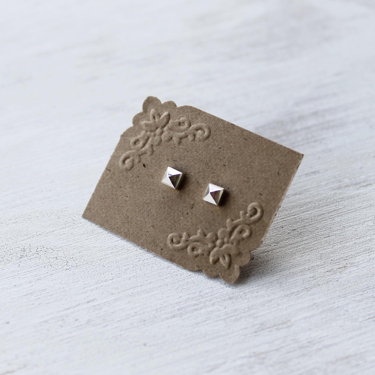 Mini Pyramid Stud post Earrings in Sterling Silver