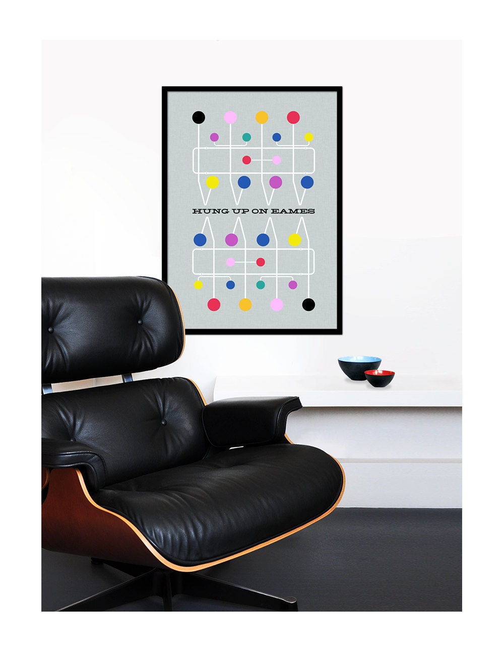 Eames poster print retro Mid century Modern Herman Miller vintage design - Hung Up On Eames Large 50 x 70 cm poster